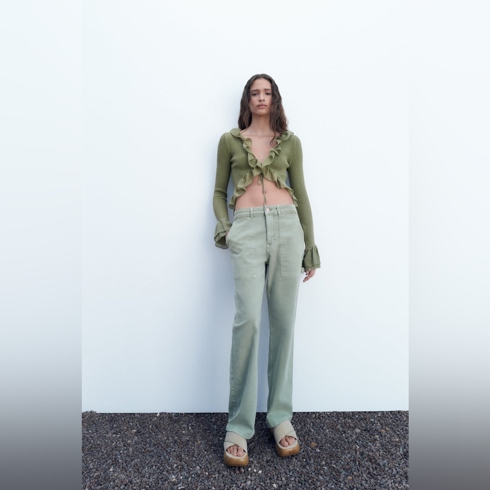 Zara Green Ruffled Knit Cardigan - Picture 9 of 9
